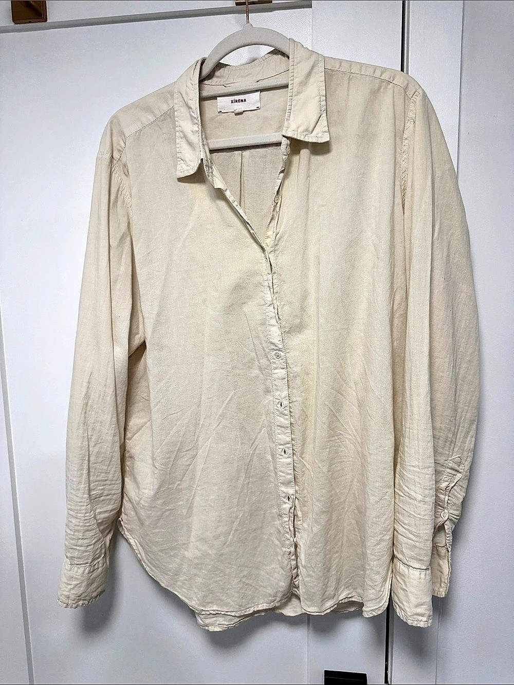 Xirena Beau Shirt Cotton Button Down Shirt in Cream Size Medium